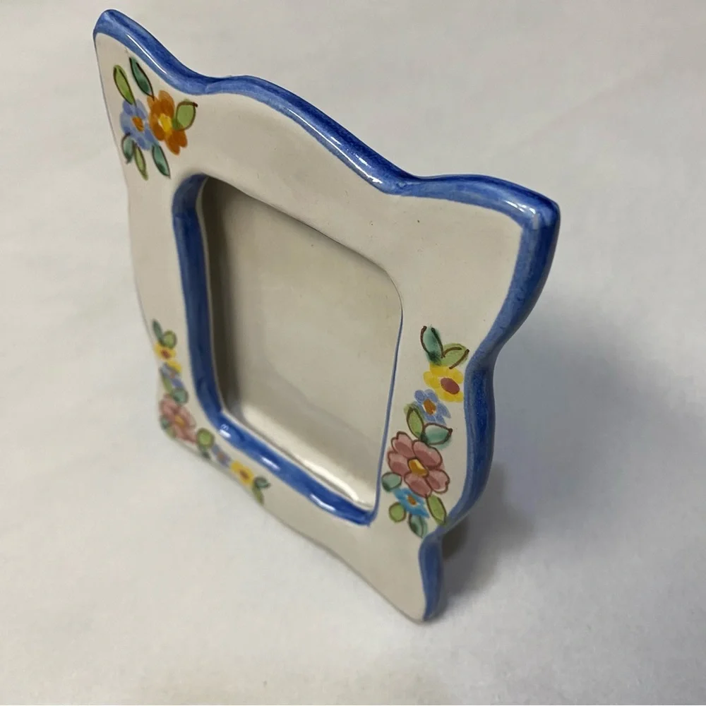 La Vietrese Italy Picture Frame Ceramic Hand Painted Colorful Floral Collectible